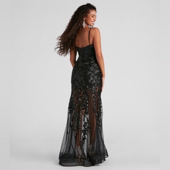 Windsor Livia Sequin Mesh Mermaid Dress Black Junior Size 5/6 - Picture 4 of 15